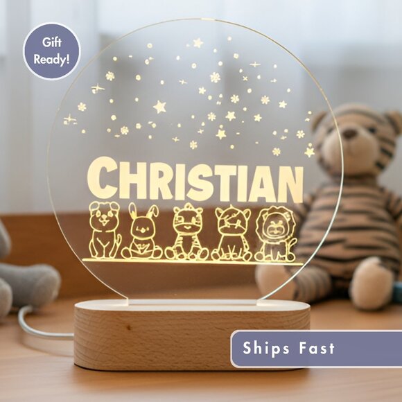 Personalized Baby Animals Night Light | Custom LED Lamp & Cute Nursery Decor - Picture 1 of 8